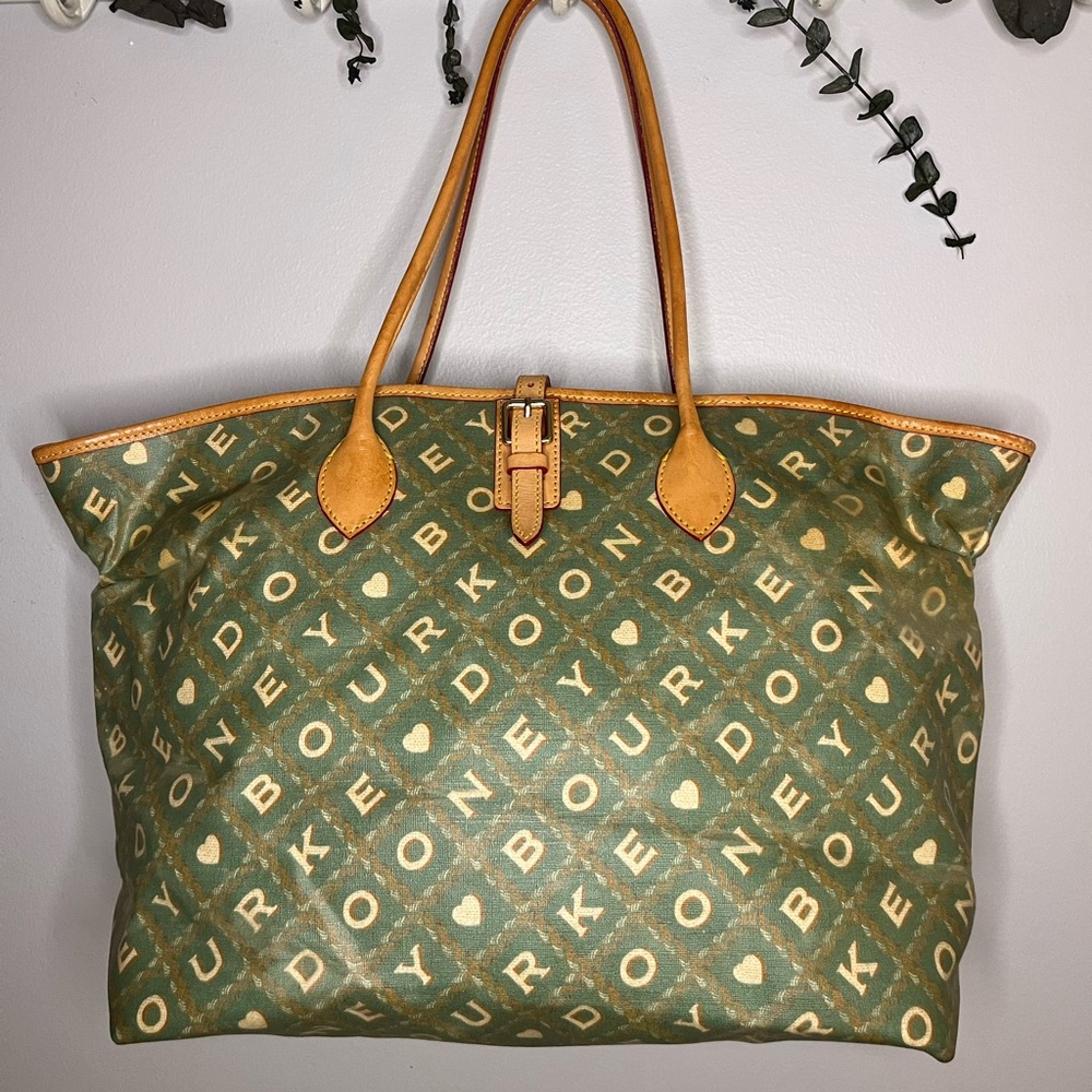 Modified Vintage Dooney & Bourke green/Tan heart it double handle tote